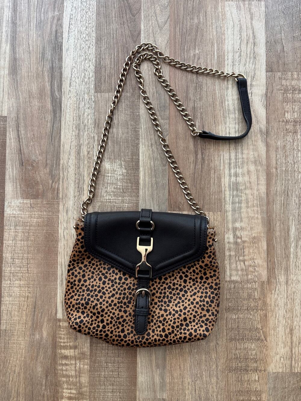 Ann Taylor Genuine Leather Cheetah Print Calf Hair Crossbody